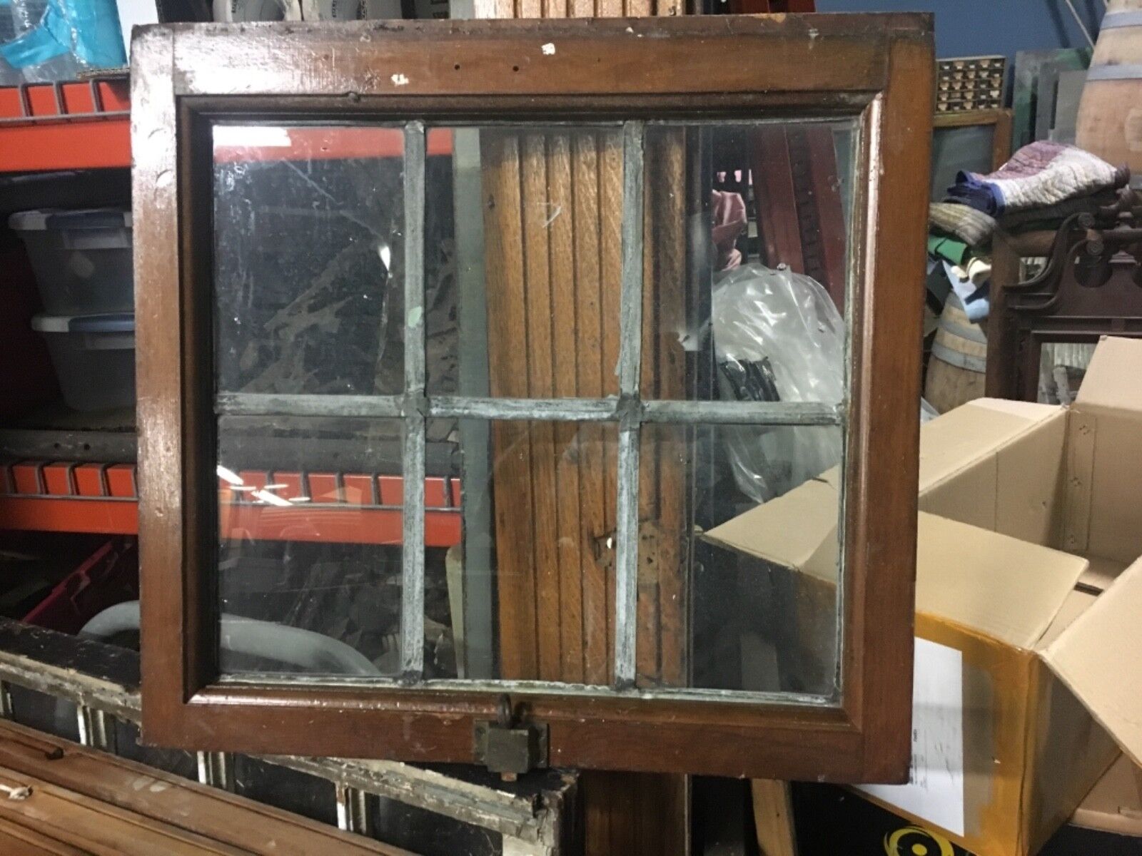 C1900 Leaded Glass Transom Window Vintage Sash Frame 22.5” X 22” X 1.75”